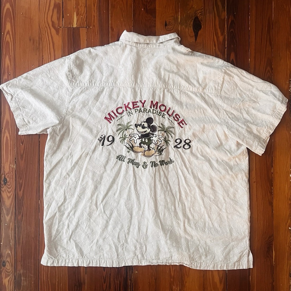 Disney Parks Mickey Mouse Paradise Embroidered‎ Button Up Shirt Men's XXL